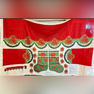 Vintage Christmas Stockings Mantel Scarf Appliqués Fabric Pattern Poinsettias